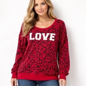 Torrid Sweatshirt Womens 2 Red Leopard Print LOVE Chenille Patch Valentines